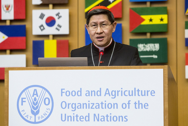 ĐỨC HỒNG Y LUIS ANTONIO TAGLE - CHỦ TỊCH CARITAS QUỐC TẾ  phát biểu tại sự kiện "Phương pháp tiếp cận thực tế để giảm thiệt hại thực phẩm trong bối cảnh an toàn thực phẩm: Một thách đố cho cộng đồng quốc tế" tại trụ sở FAO, Roma.